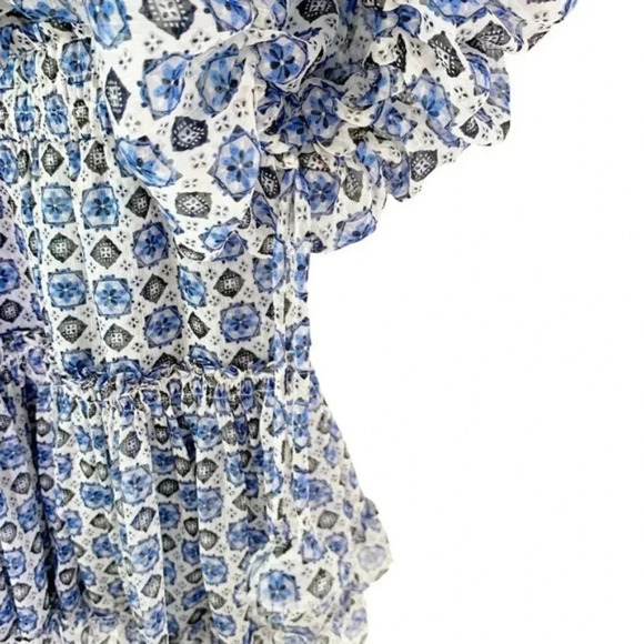 MISA Zonia Chiffon Mini Dress in Scorpio’s Tile Blue Size S NWT - Picture 9 of 14